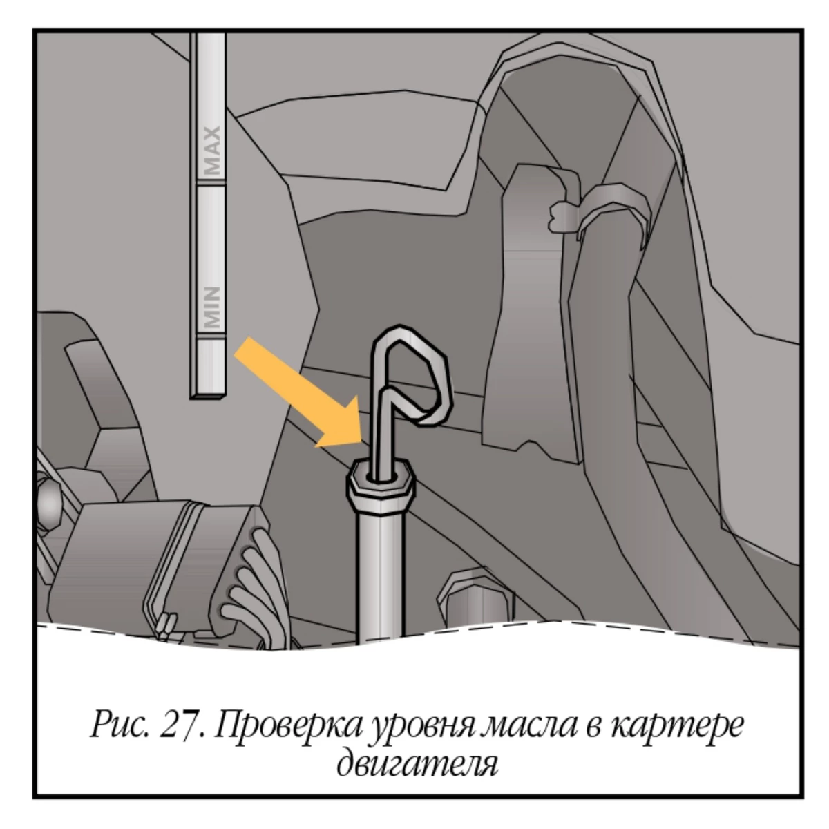 Проверка уровня масла в картере двигателя автомобиля Chevrolet Niva