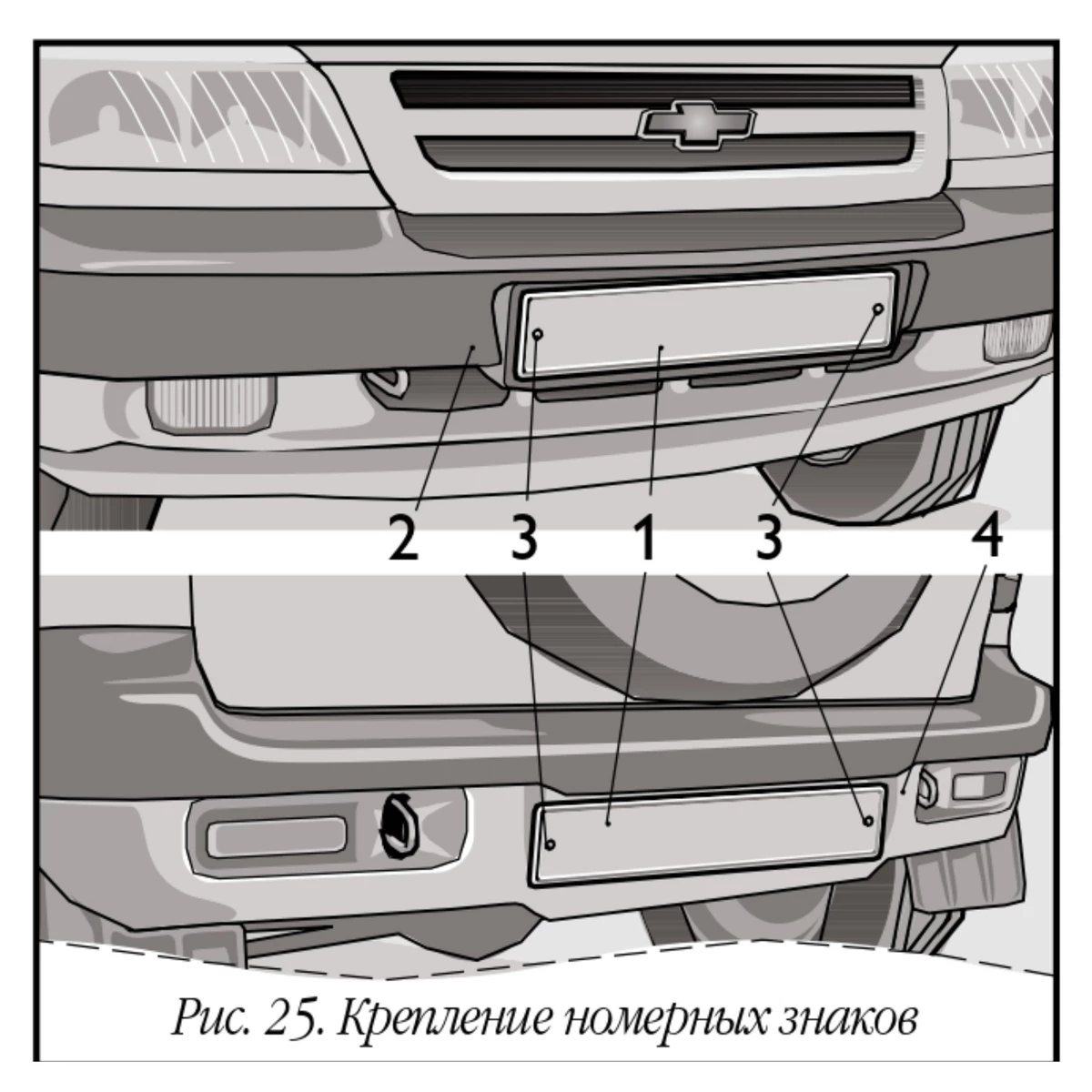 Установка номерных знаков в автомобиле Chevrolet Niva