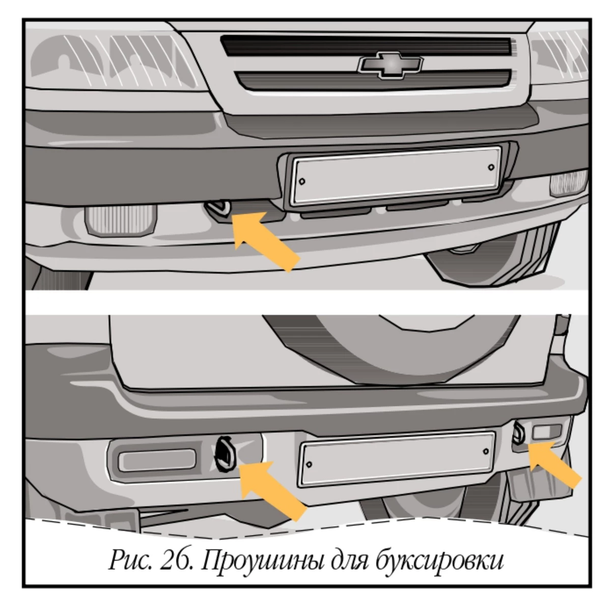 Проушины для буксировки в автомобиле Chevrolet Niva