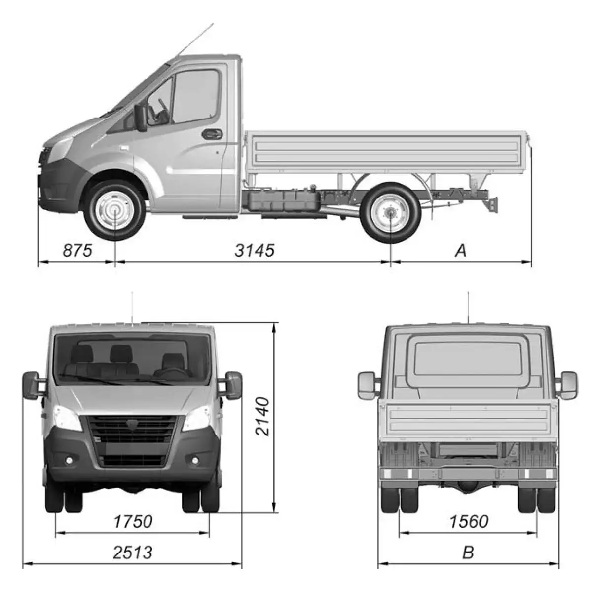 Основные размеры автомобиля GAZel Next А21R22, А21R23