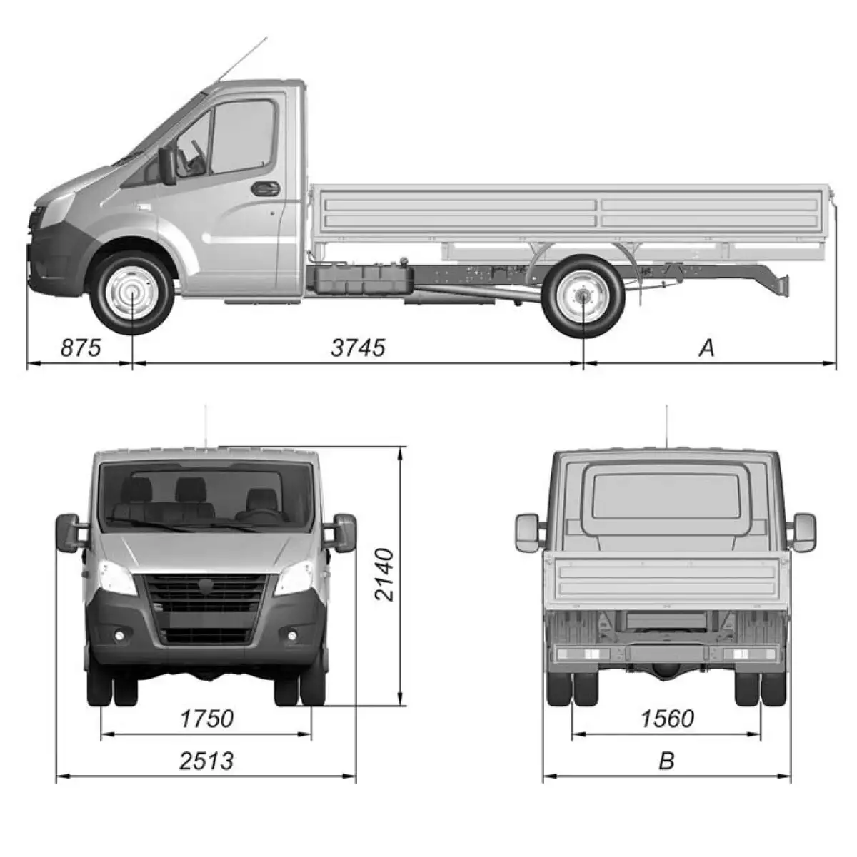 Основные размеры автомобиля GAZel Next А21R32, А21R33, C41R92