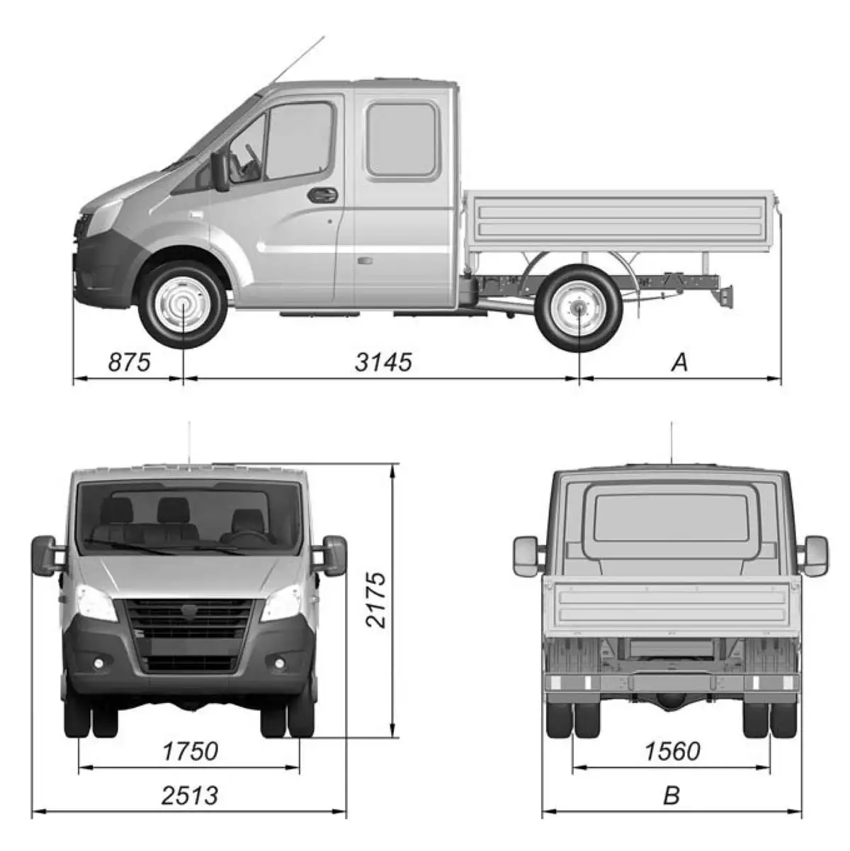 Основные размеры автомобиля GAZel Next А22R22, А22R23
