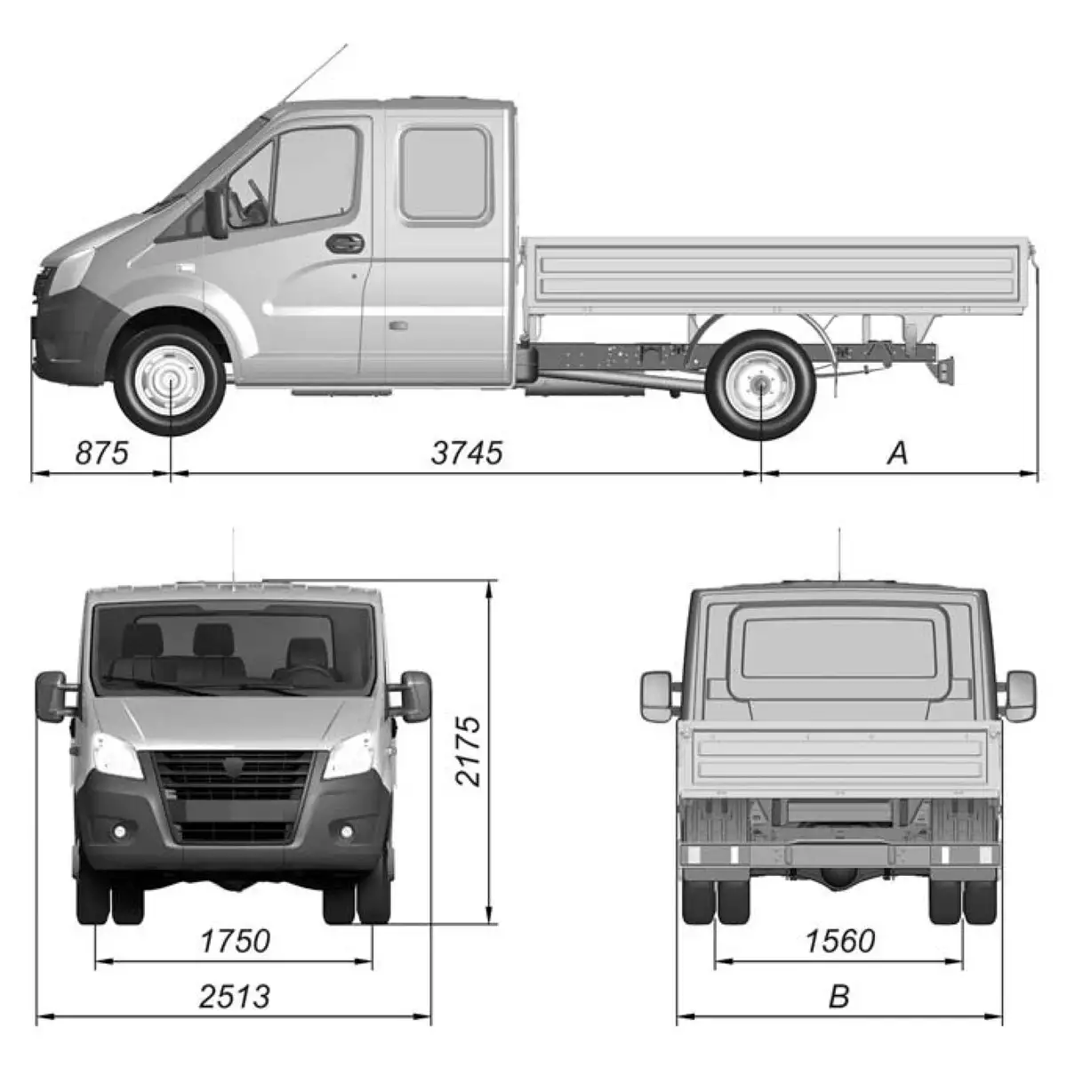 Основные размеры автомобиля GAZel Next А22R32, А22R33, C42R92