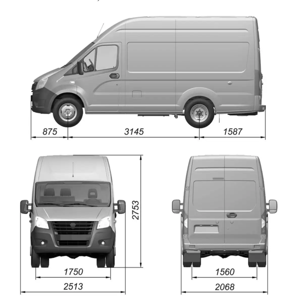 Основные размеры автомобиля GAZel Next А31R22, A31R23