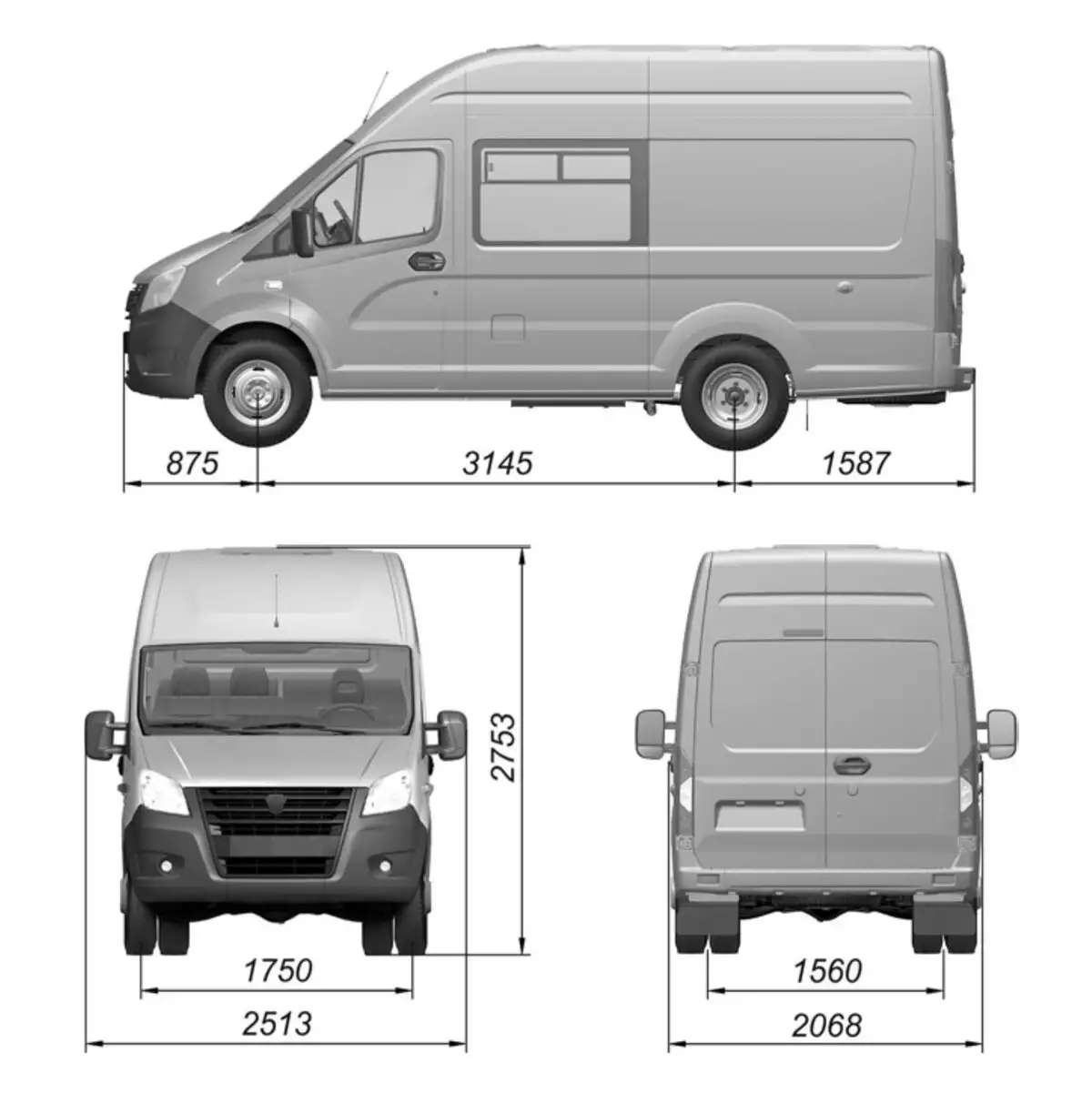 Основные размеры автомобиля GAZel Next А32R22, A32R23