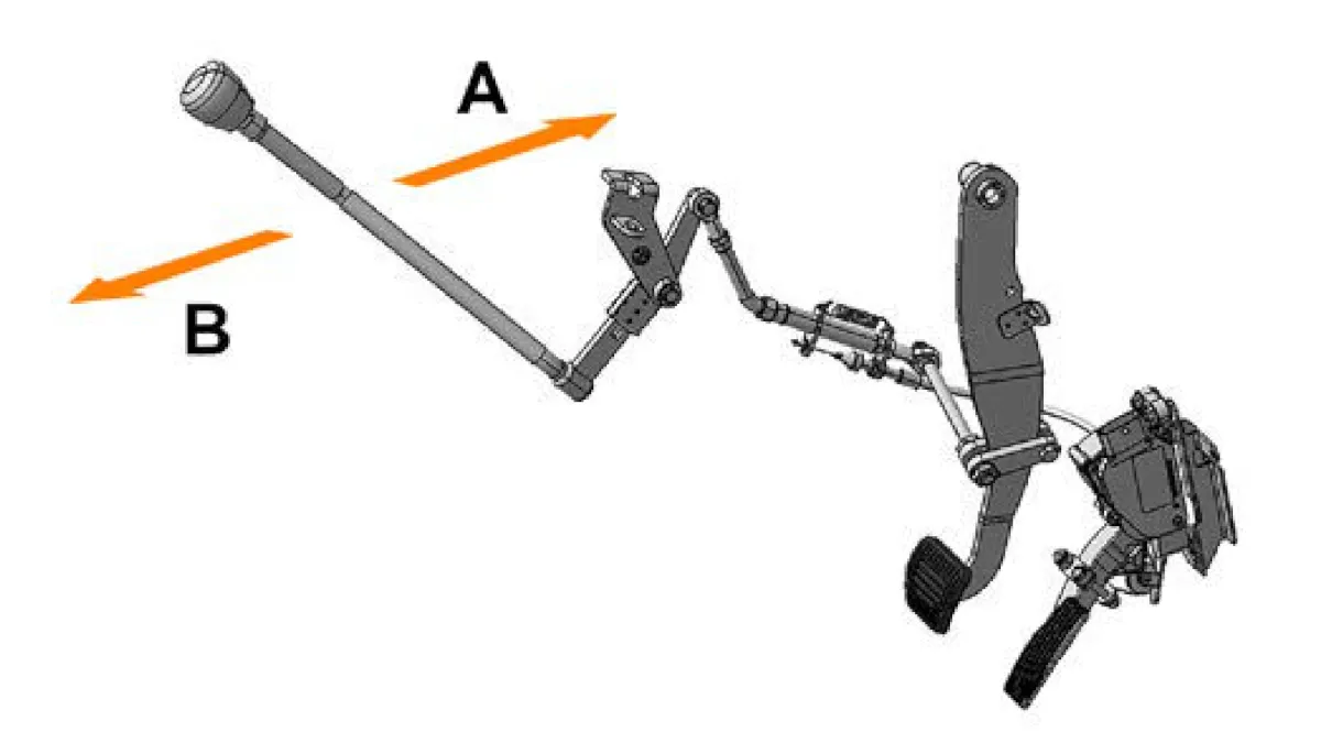 Устройство ручного управления педалями акселератора и тормоза для автомобилей с автоматизированной (АМТ) коробкой передач и левым расположением органов управления