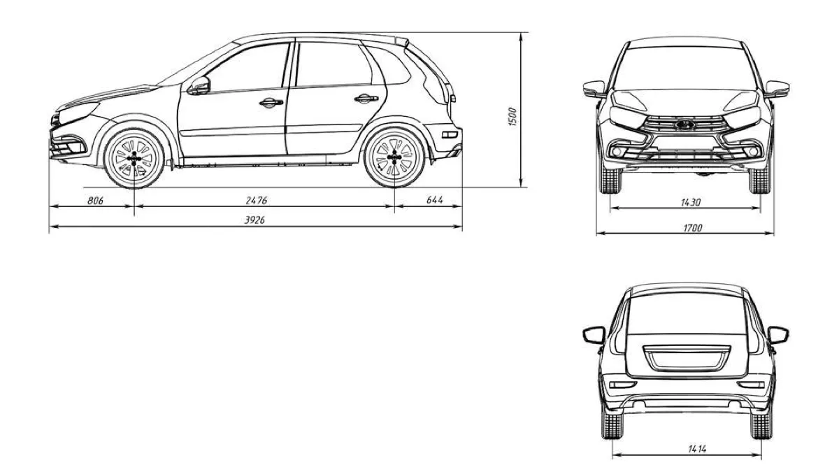 Габаритные (справочные) размеры автомобиля с кузовом «хэтчбек»