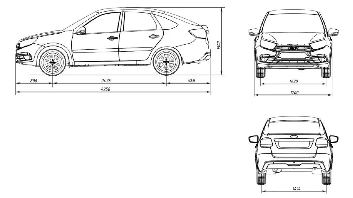 Габаритные (справочные) размеры автомобиля с кузовом «лифтбек»