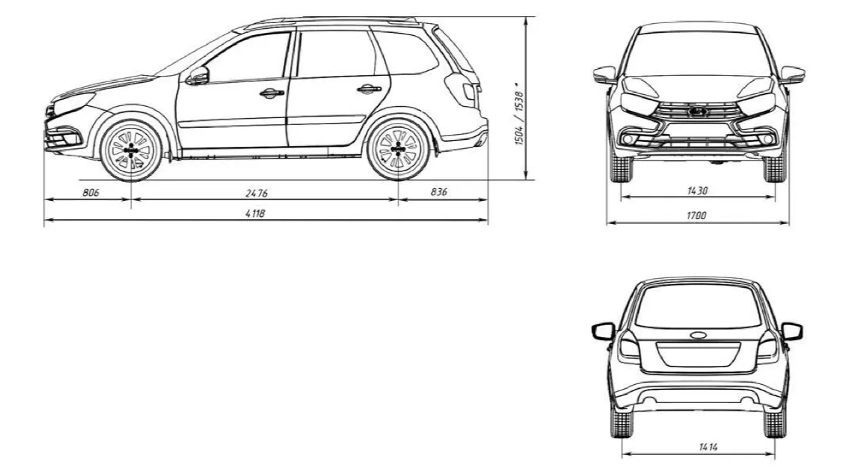 Габаритные (справочные) размеры автомобиля с кузовом «универсал»