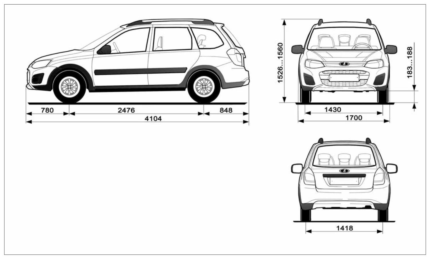 Рис. 72. Габаритные (справочные) размеры автомобиля 2194