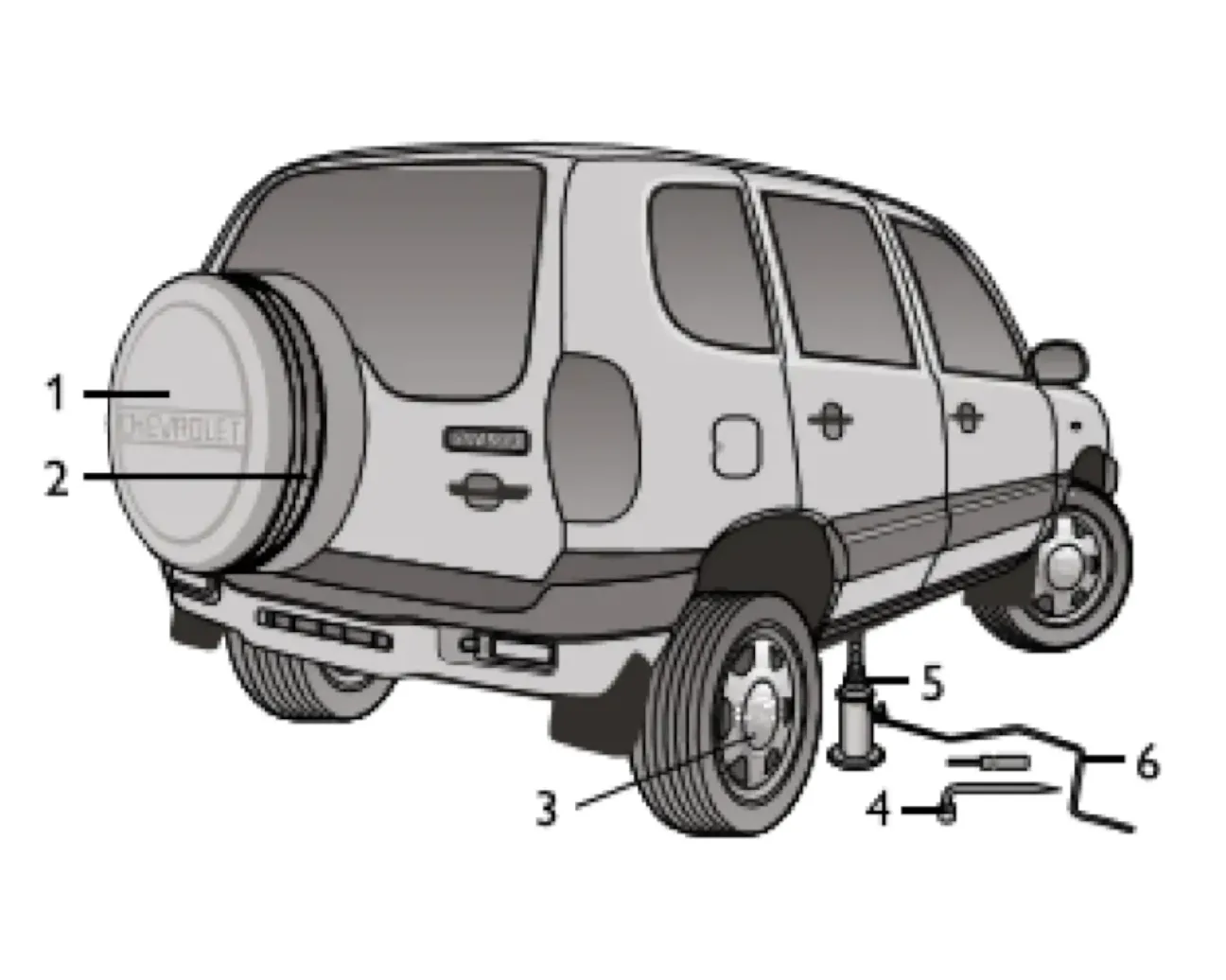 Подъём автомобиля при замене колёс Chevrolet Niva (рис. 35)