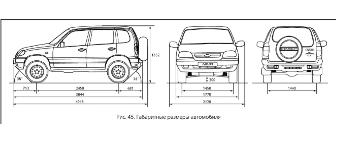 Габаритные размеры автомобиля Chevrolet Niva (рис. 45)
