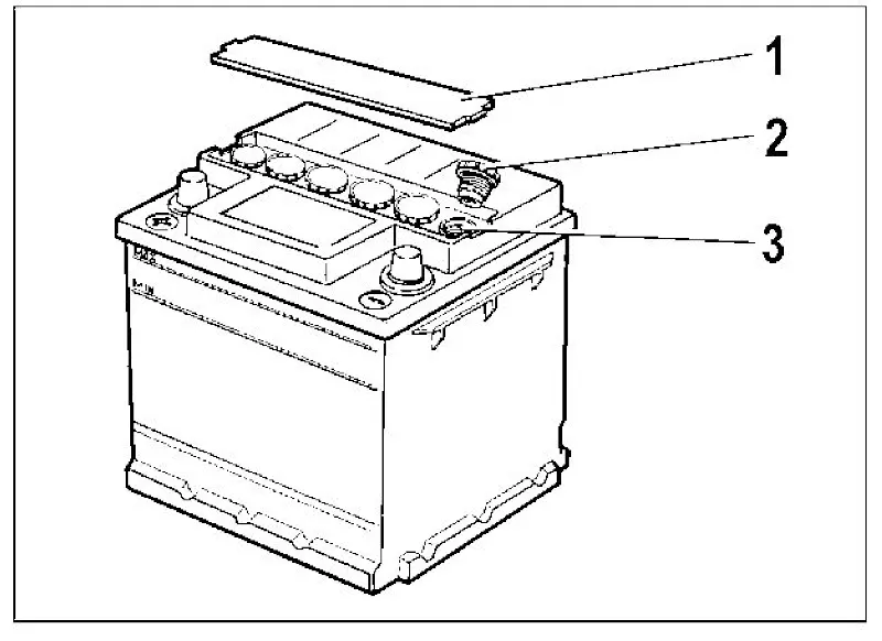 Рис. 36. Аккумуляторная батарея с обозначением меток уровня электролита (MIN и MAX)
