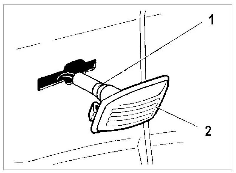 Схема бокового указателя поворота Lada Samara: 1 — корпус, 2 — рассеиватель, 3 — лампа, 4 — фиксатор