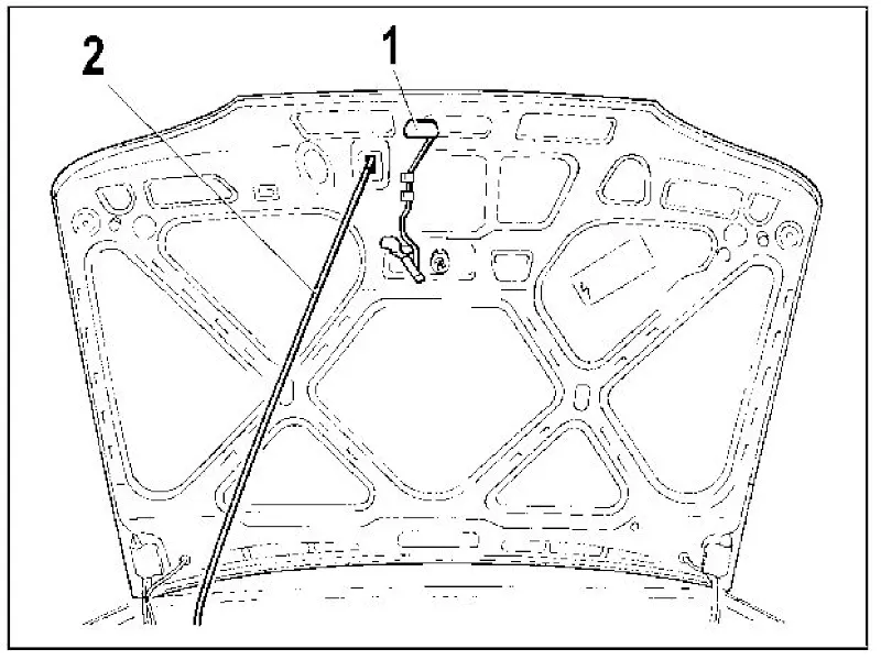 Капот двигателя с упором и предохранительным крючком