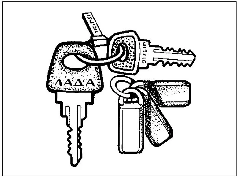 Комплект ключей для автомобиля Lada Samara: ключ с пластмассовой головкой для зажигания и ключ с металлической головкой для замков дверей и багажника