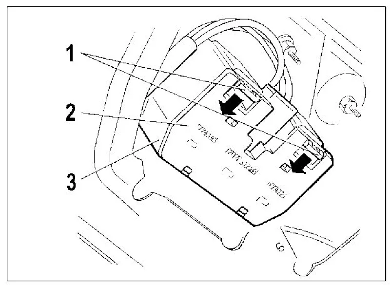 Схема внутреннего заднего фонаря Lada Samara: 1 — защёлки крепления основания, 2 — основание, 3 — фонарь